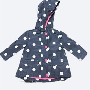Joe Fresh Navy Blue Polka Dot Hooded Raincoat with Pink Accents